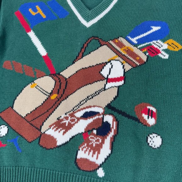 Vintage Hathaway Knitted Golf Sweater V-Neck Pullover Green Retro Y2K Grandpa M - Picture 4 of 9